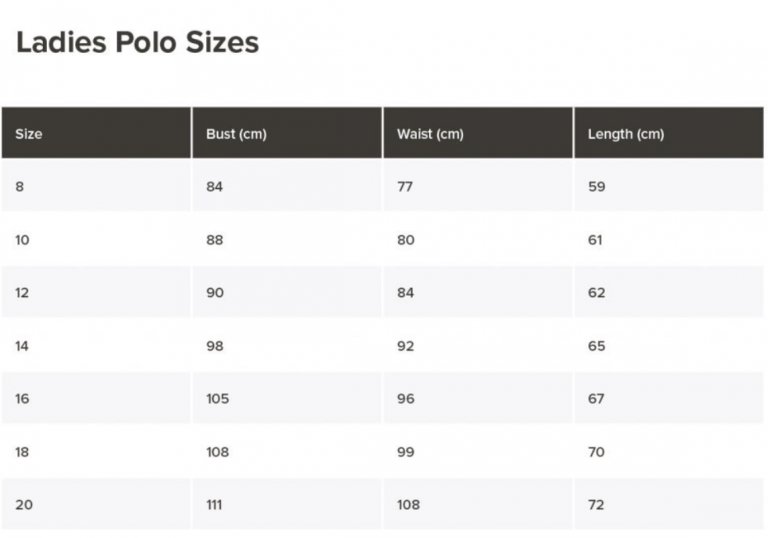 women's polo size chart